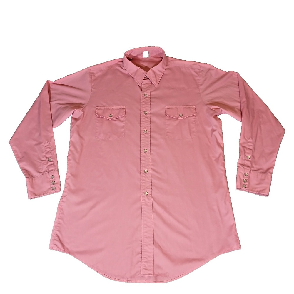 Malco Modes Western Pearl Snap Shirt Mens 17 Pink Made in USA Vintage Cowboy Top